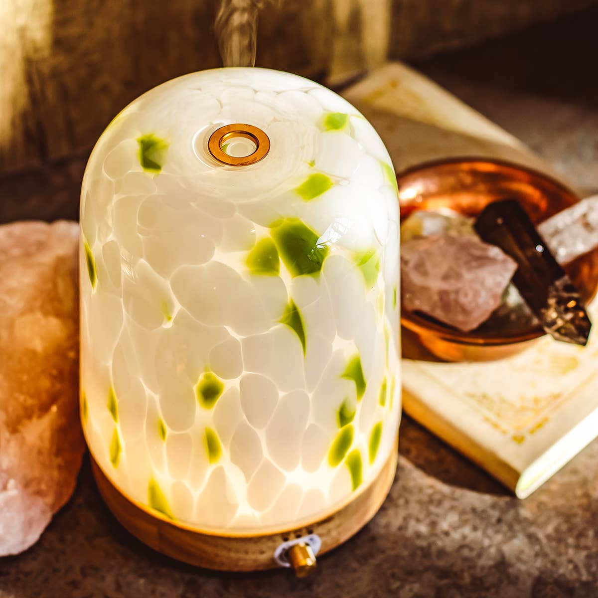 Sage Green Glass & Bamboo Aroma Diffuser – 400ml | Elegant M