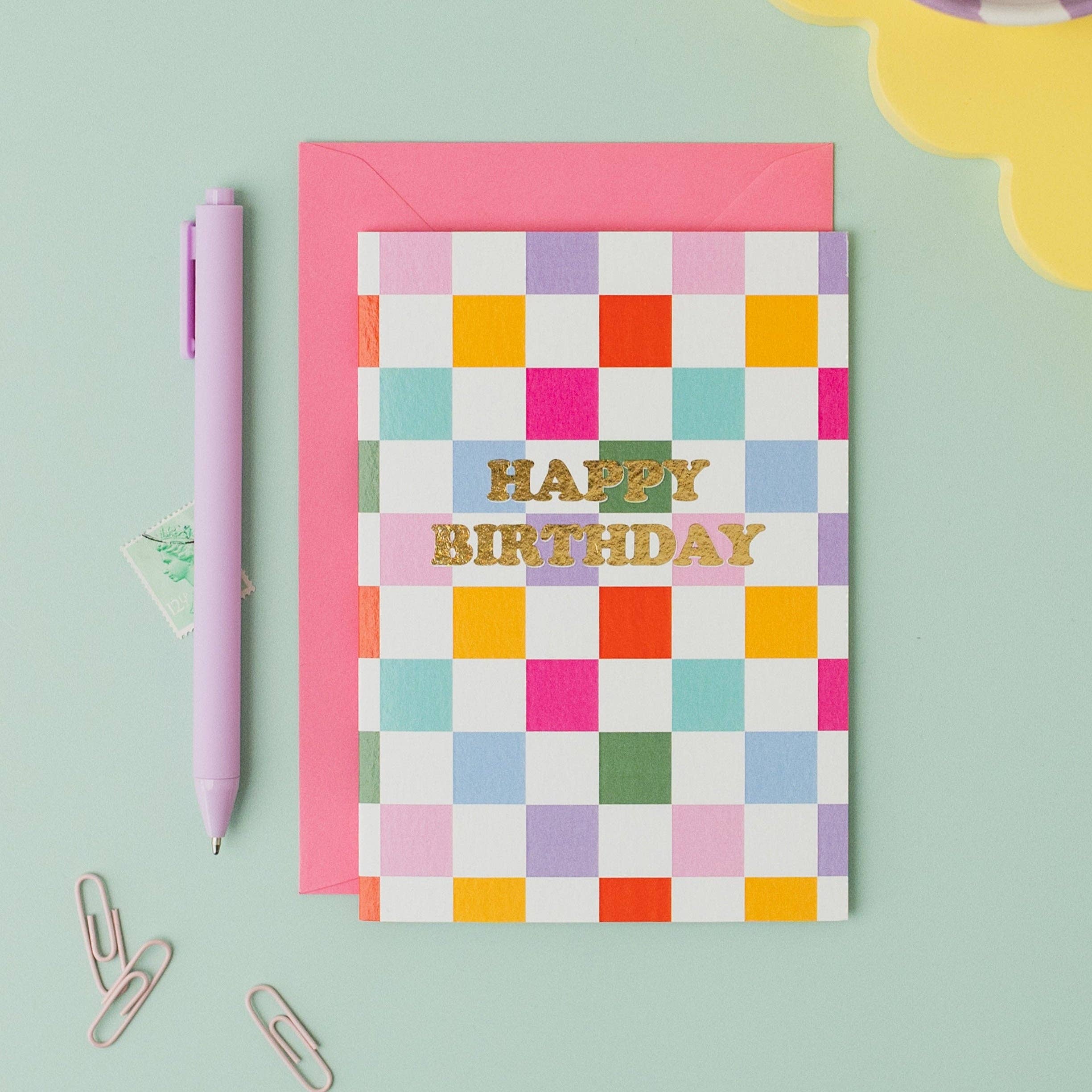 Colourful Check Birthday Card
