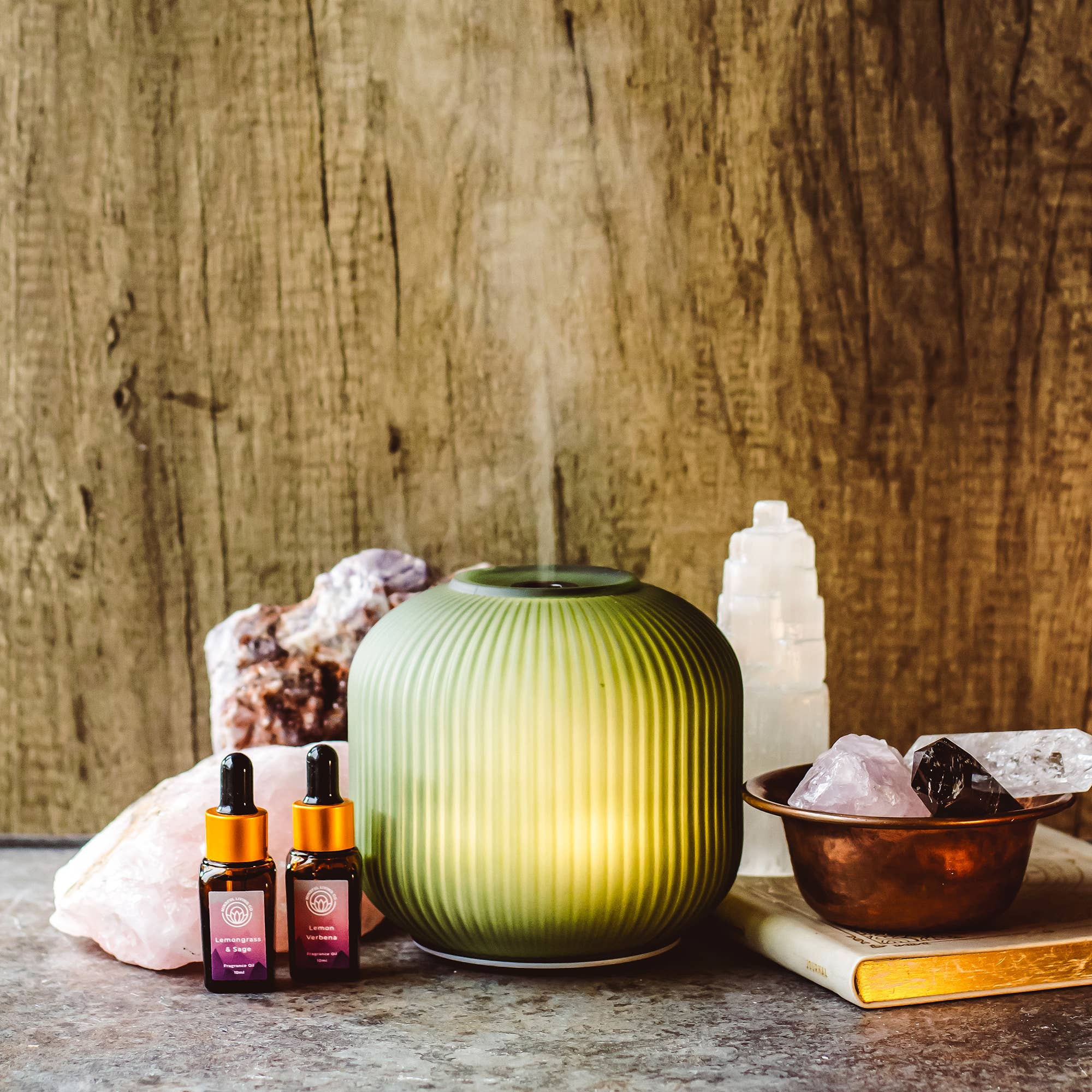 Green Glass Aroma Diffuser | Elegant Mist & Light Control