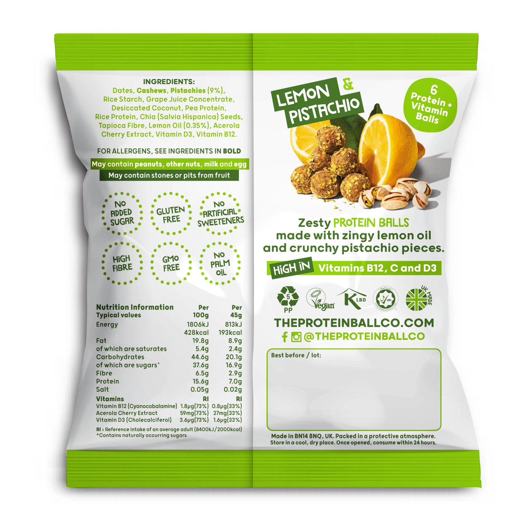 Lemon & Pistachio Protein Balls 10 x 45g
