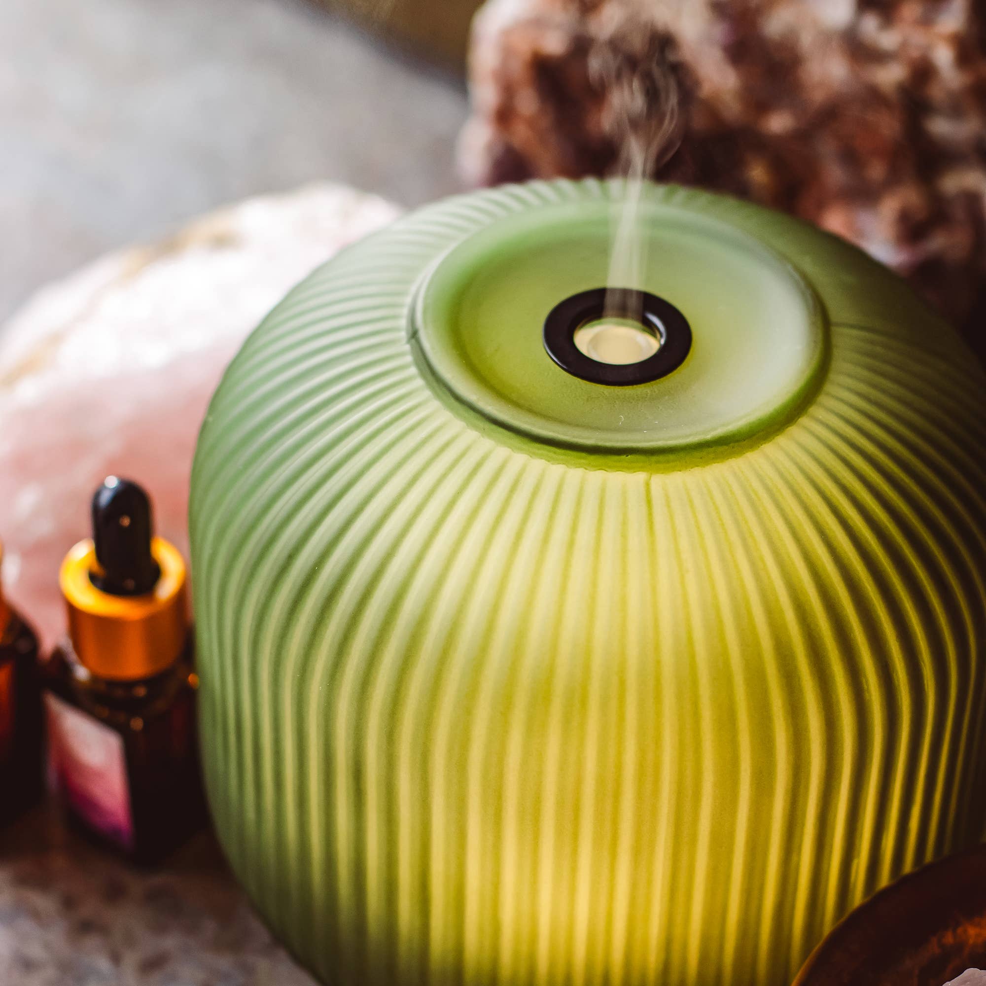 Green Glass Aroma Diffuser | Elegant Mist & Light Control