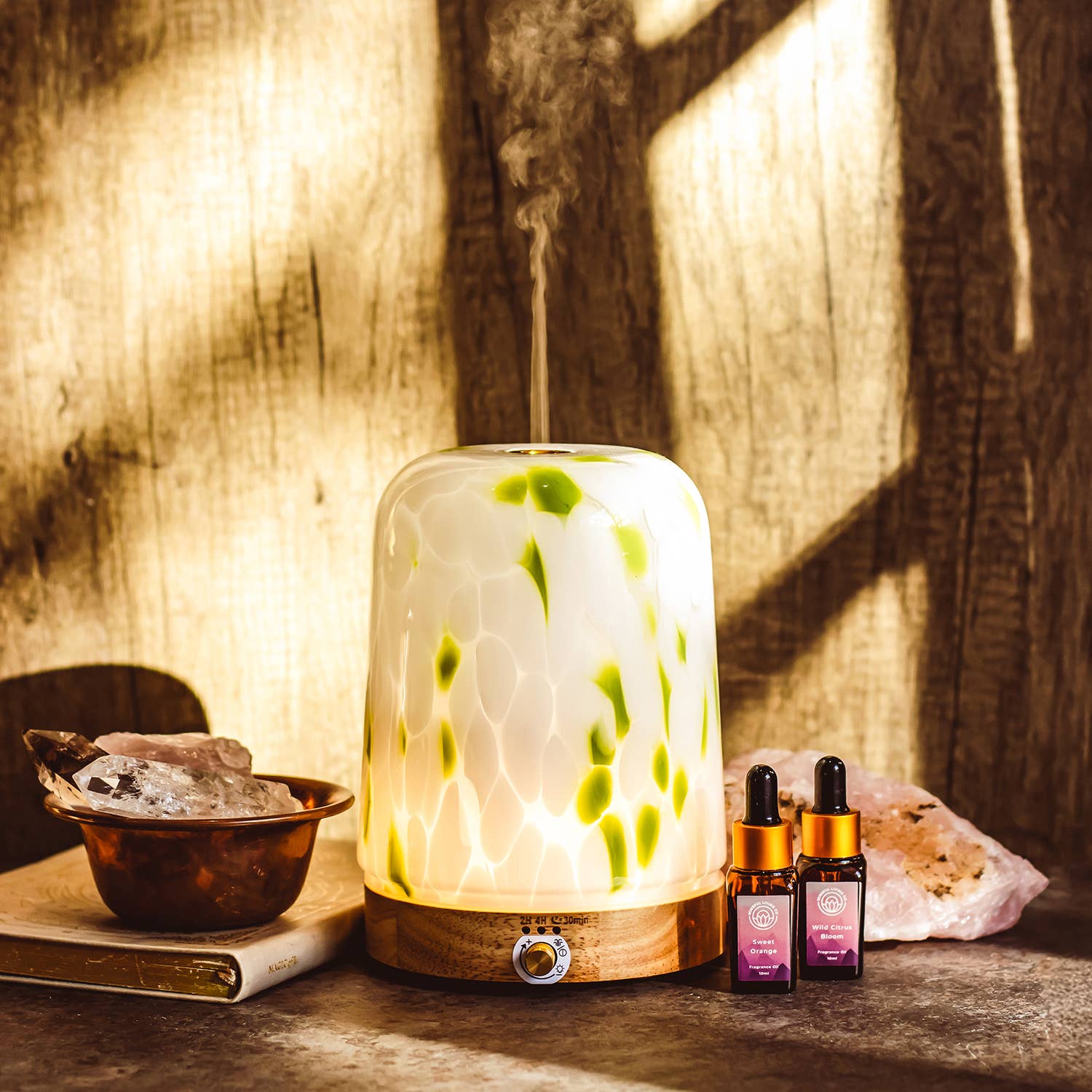 Sage Green Glass & Bamboo Aroma Diffuser – 400ml | Elegant M